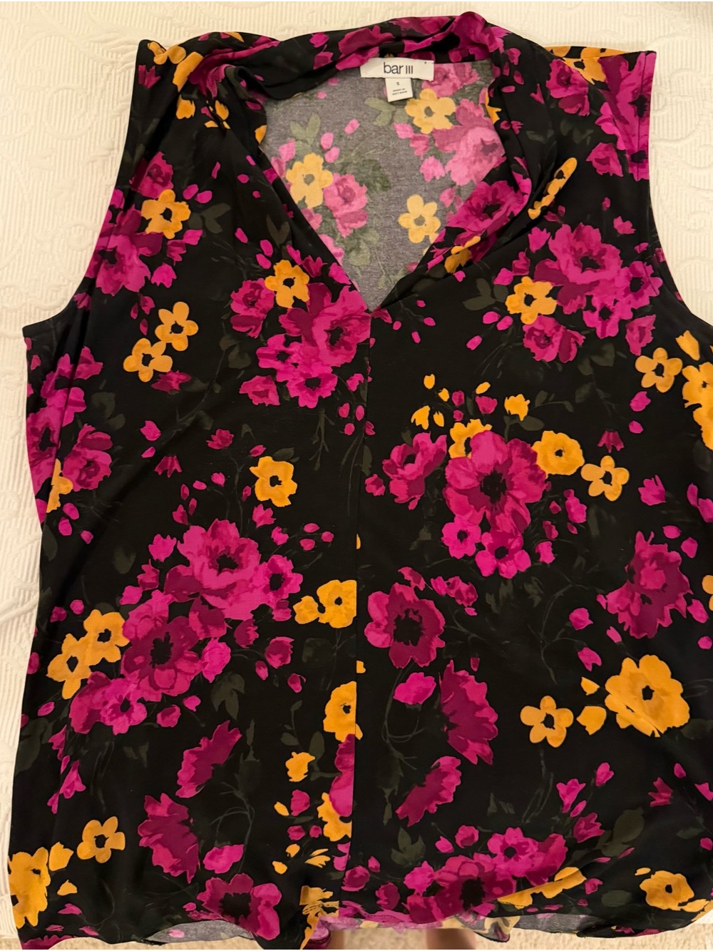 Bar III Black Sleeveless V-Neck Camisole with Pink & Yellow Floral Print